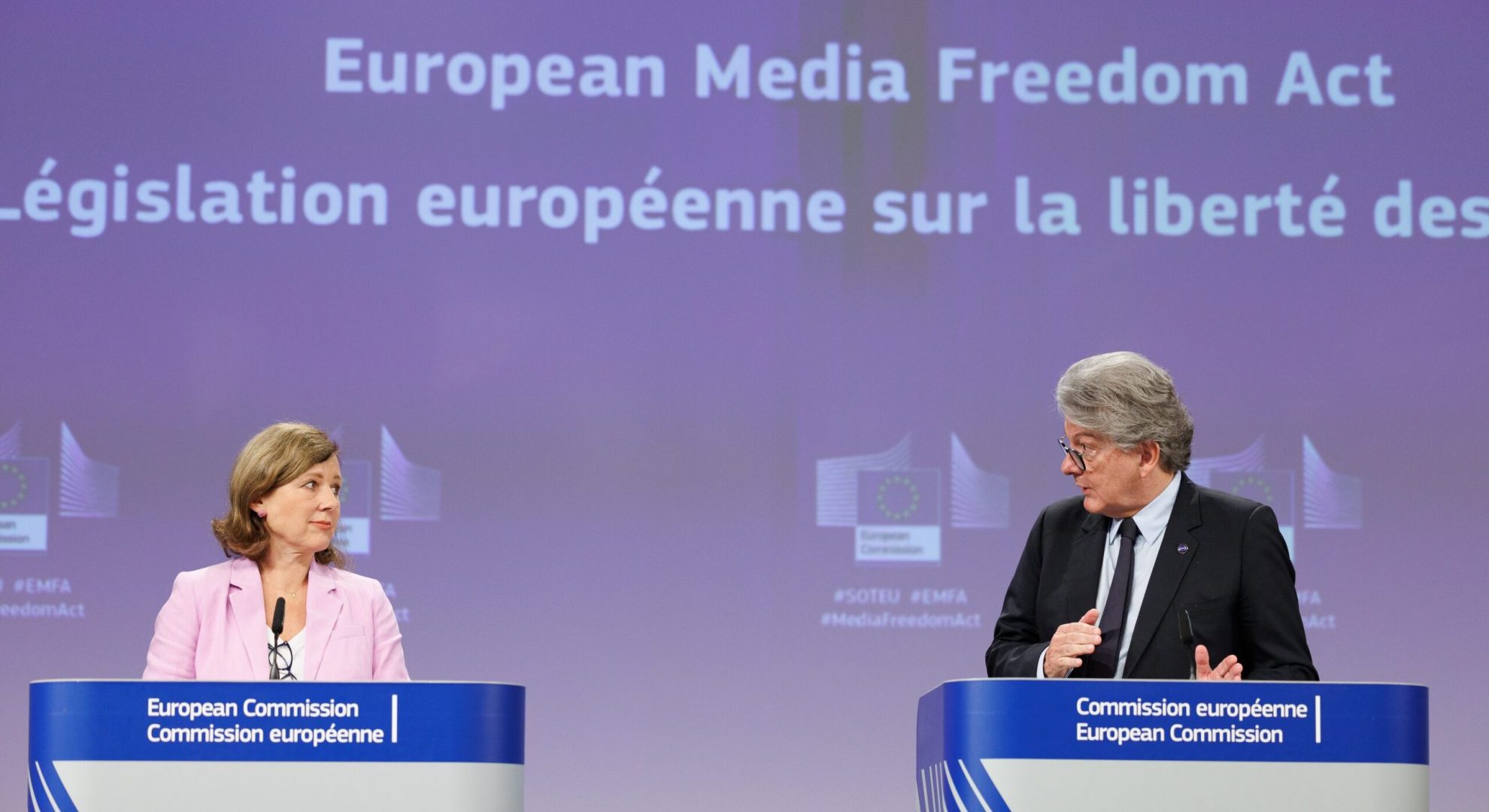 European Media Freedom Act, press conference with Vera Jourova and Thierry Breton