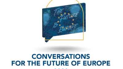 Banner with the title "conversations on the future of Europe 2023"