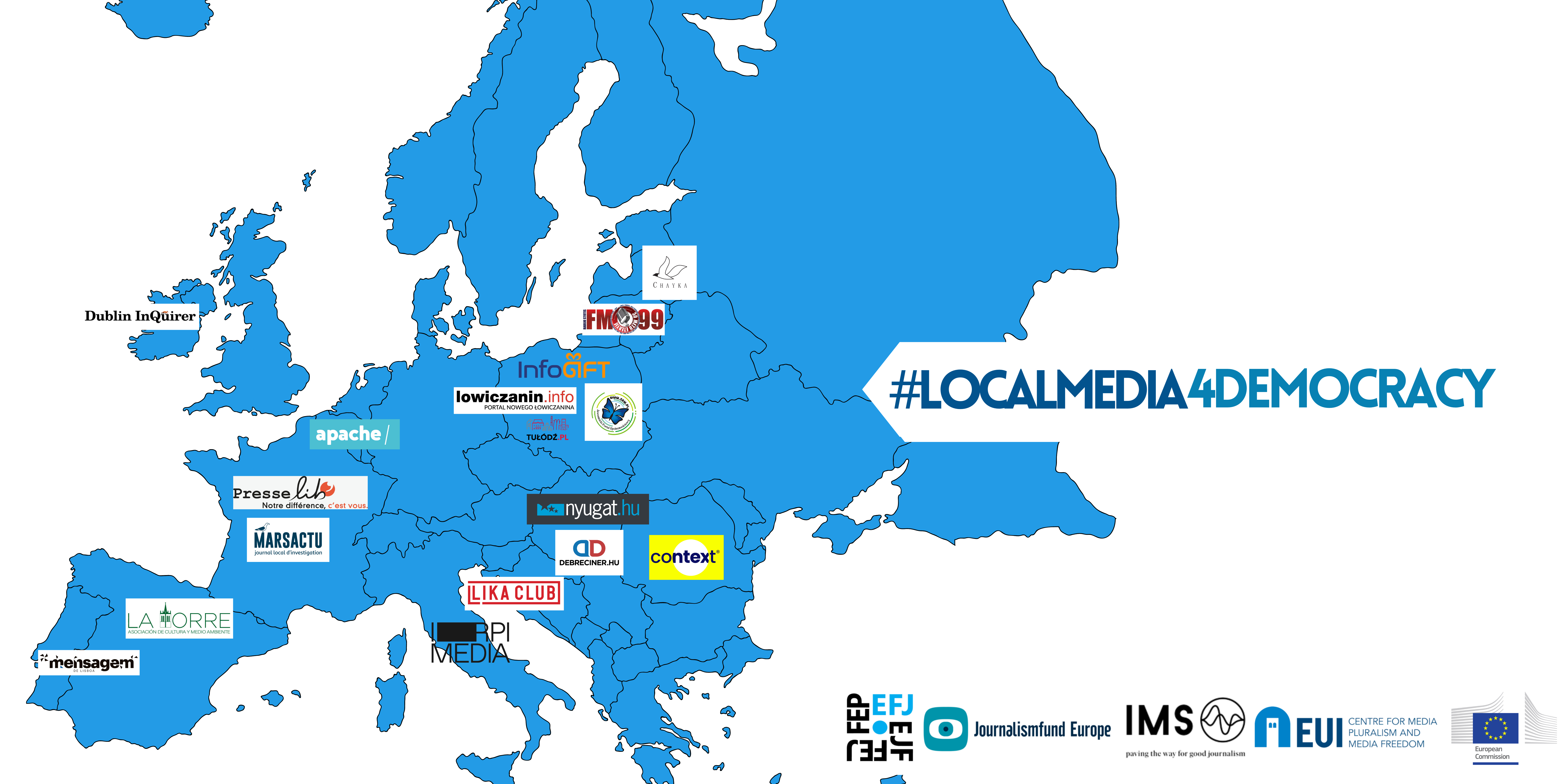 Local media for democracy map of grant awarded in European news deserts